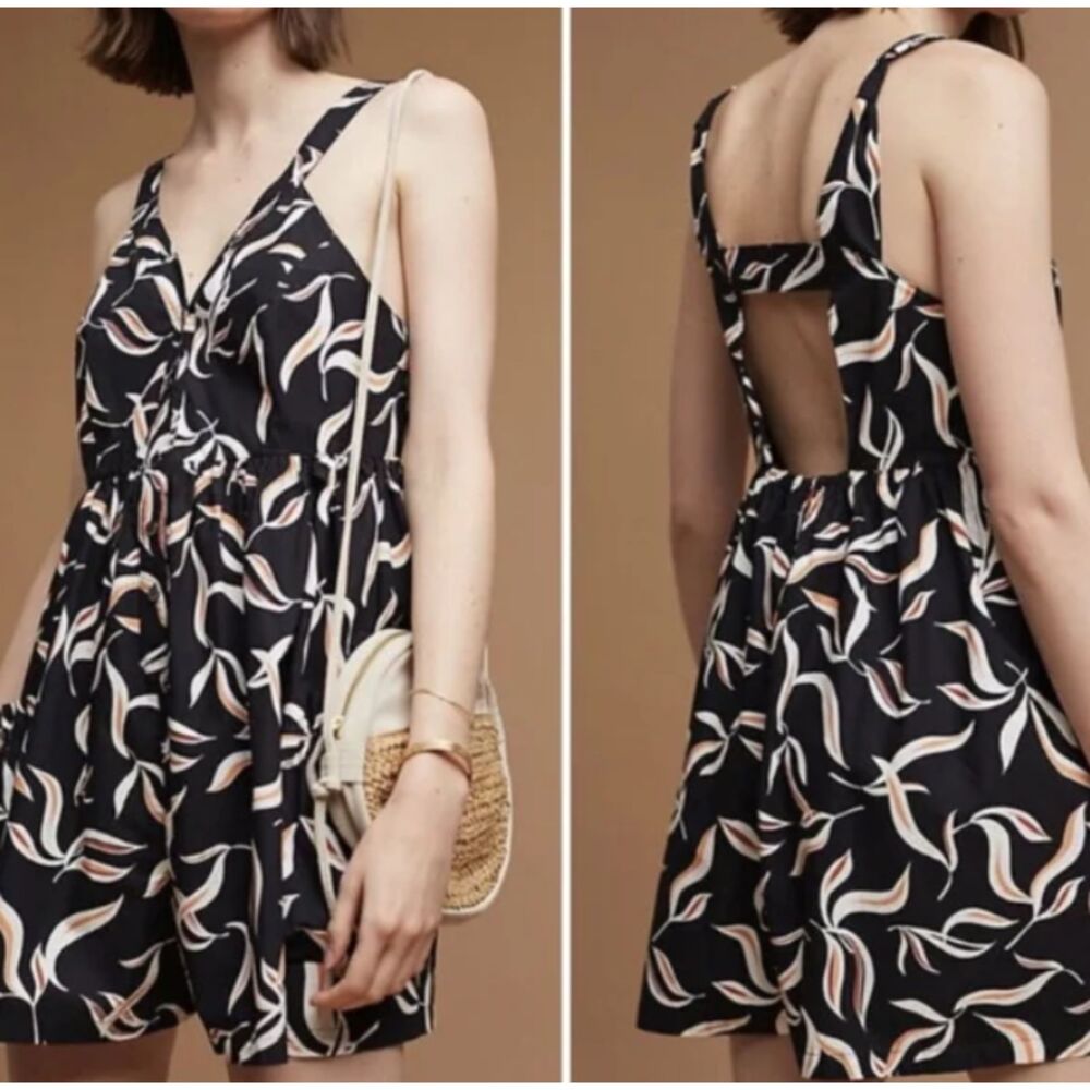 Anthropologie Hei Hei Black Abstract Print Poplin Romper Size Small